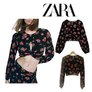NWT Zara Keyhole Crop Top in Floral Print Size XS